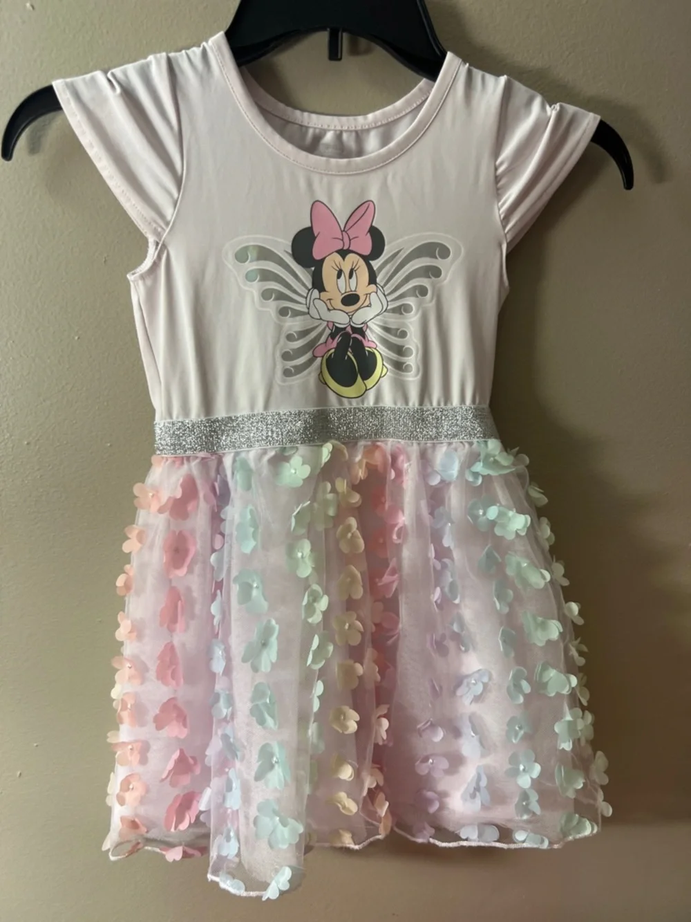 Disney Junior Minnie Light Pink Graphic Tee with Glitter Accent
